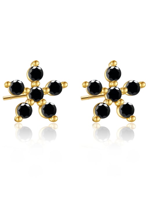 18K gold [Blackstone] 925 Sterling Silver Cubic Zirconia Flower Dainty Stud Earring